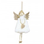 Hanging Handmade Angel Fluffy Polyester With Feather & Heart (White)